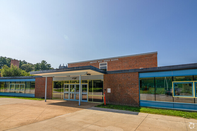 The main entrance to the Andover West Middle School in Andover, MA welcomes all students.