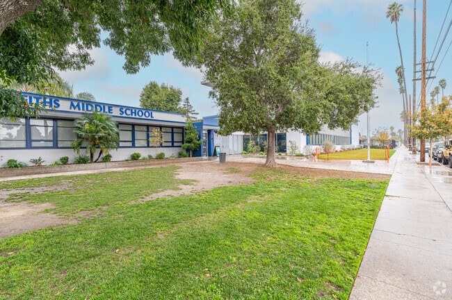 The front of Griffiths Middle School in Downey