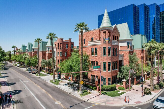 Beautifully constructed townhomes add to the historic feel of the Encanto neighborhood.