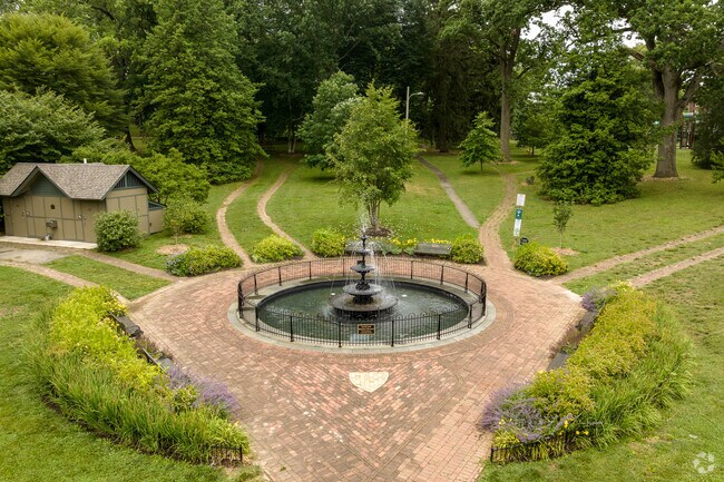 The memorial fountain at Marshall Square Park is a West Chester landmark.