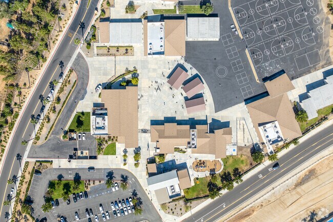 The Lake Mathews Elementary School offers a spacious campus when viewed from above.