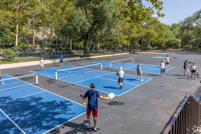 Carl Schurz Park in Yorkville offers residents multiple sporting activities such as pickleball.