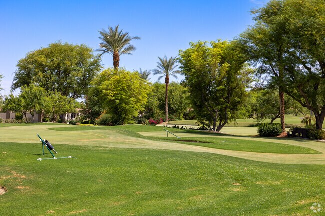 Indian Ridge fairways are lined with palm trees.