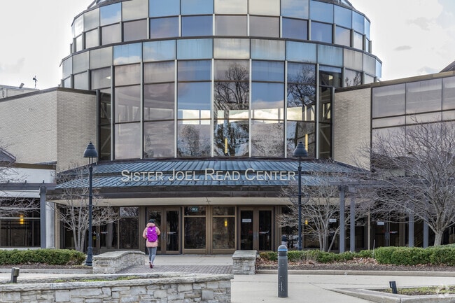 A student heads to class at Alverno College in Alverno.