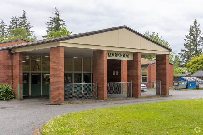 Beautiful grounds of Markham Elementary School in West Park Portland.