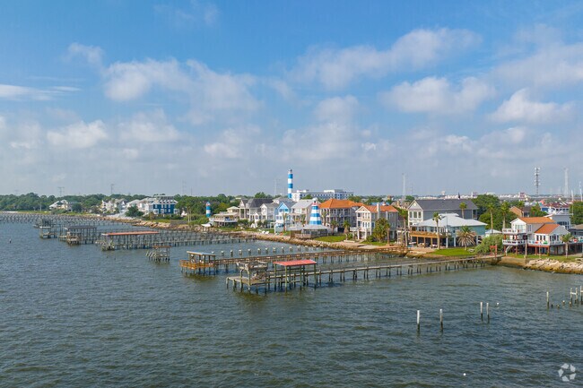 Kemah is located in Galveston County, known for its boardwalk, marinas, and waterfront dining.