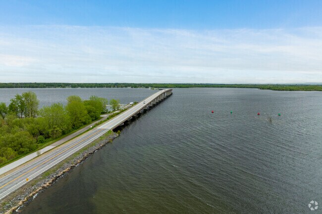 The Korean War Veterans Memorial Bridge spans the Missisquoi River, linking Alburgh Town to the mainland.