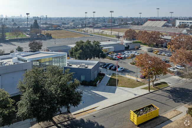 The entrance to the Phillip J. Patino School of Entrepreneurship in Fresno.