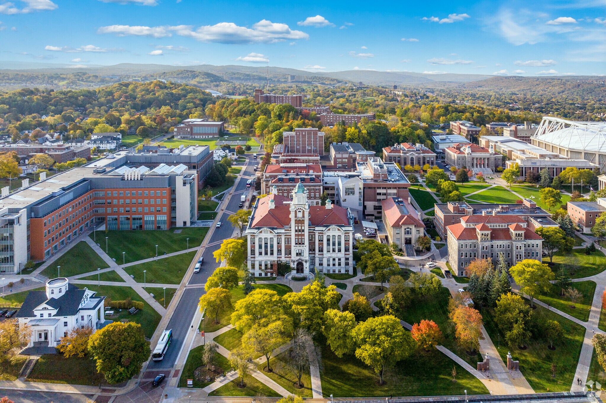 Syracuse University's 700-acre campus is a scenic mix of rolling hills and rich green landscape.