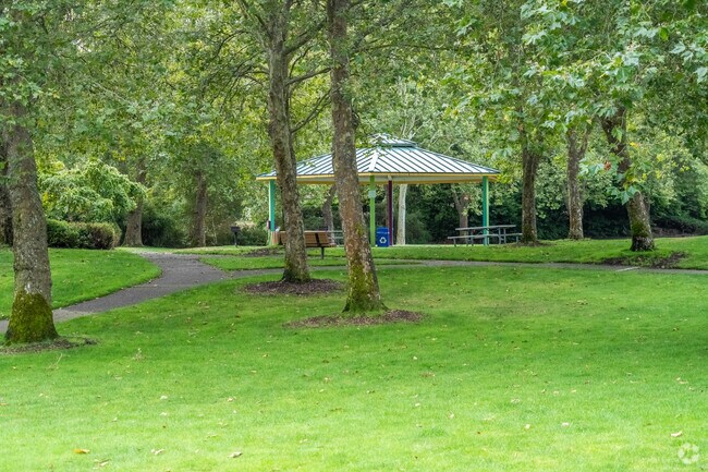 The tree-lined walkways at Marvista Park are a favorite for Manhattan locals.