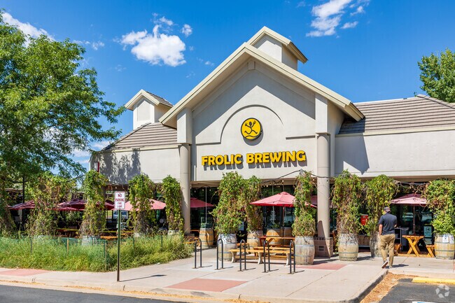 Enjoy a beer outside at Frolic Brewing near Harmony Park.