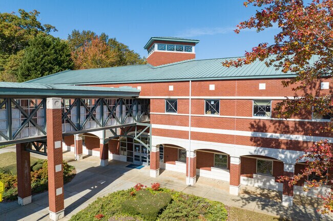 Marietta Middle School features a walking bridge connecting different wings of the school.