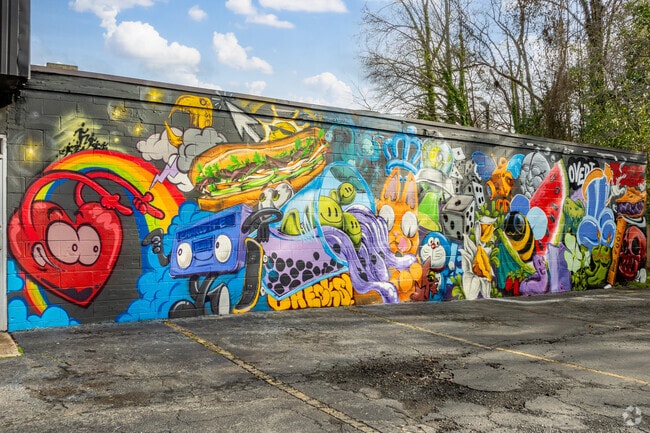 Trendy murals can be found all around the neighborhood of Shamrock.