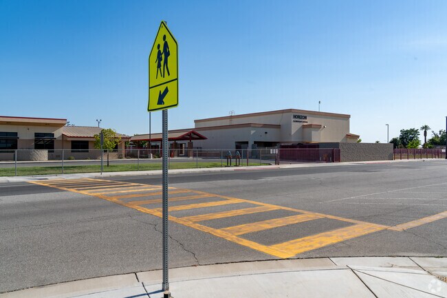 The crosswalk to Horizon Elementary School is on the North side of the campus.