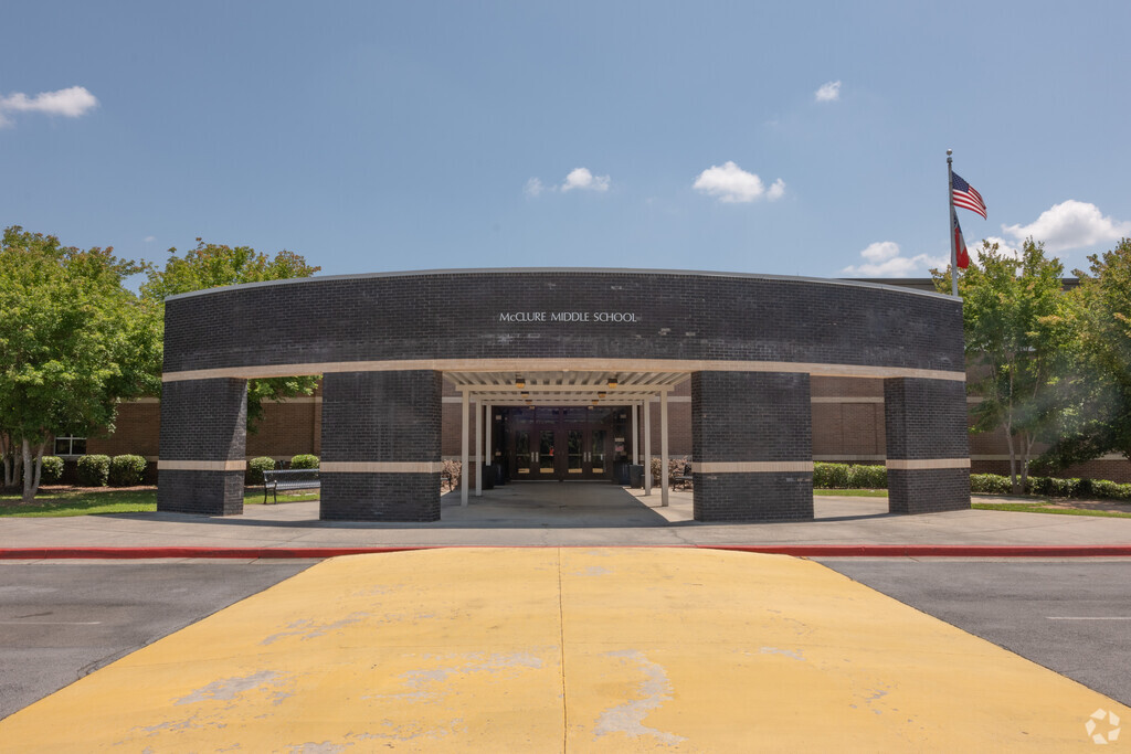 McClure Middle School has a beautiful black brick entrance in Kennesaw, GA.
