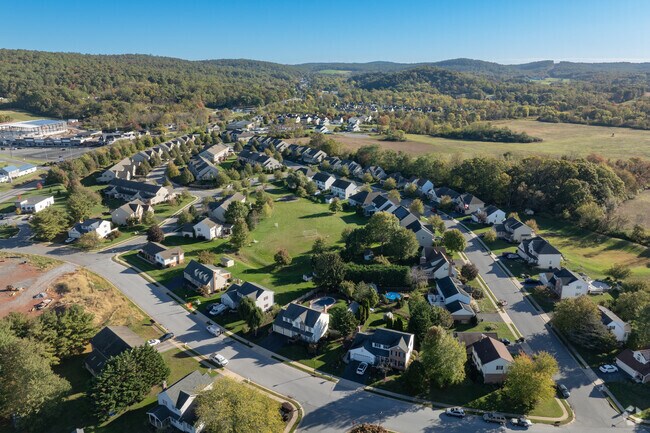 Winding streets and gentle hills shape the quiet landscape of Swartzville.