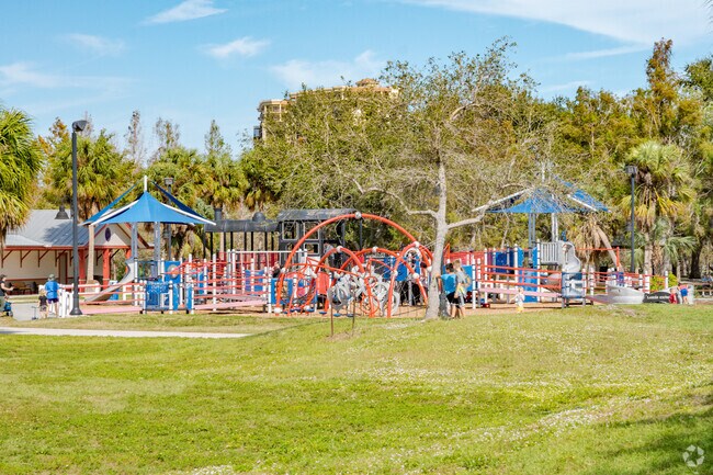 Lakes Park offers a large playground for children to enjoy.
