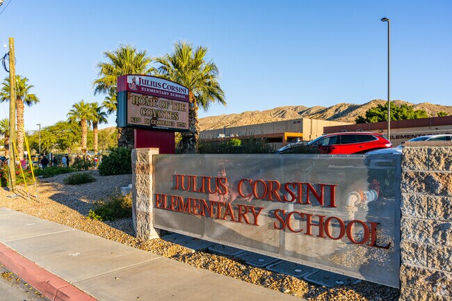 A large easy to find sign for Julius Corsini Elementary School is located right in front.