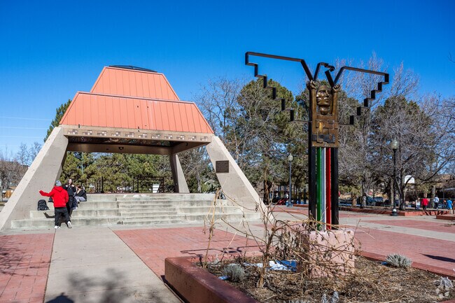 The statue and pavilion at La Raza park in Sunnyside, Colorado.