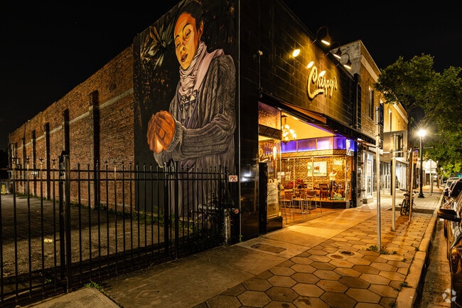 Crispy's mural lights up the night scenery in Springfield.