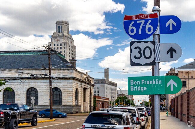 There is access to city hall, Ben Franklin Bridge and RT 676 in Camden, NJ.