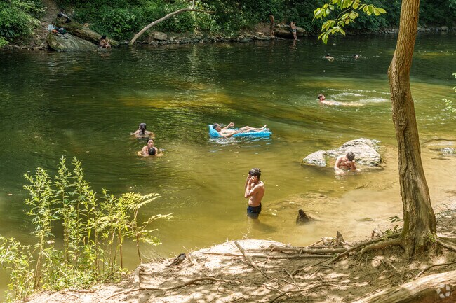 Teenagers beat the Upper Roxborough heat with a dip in Wissahickon Creek.