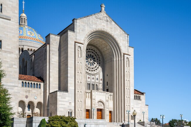 The entry to the National Basilica of the Immaculate Conception in Catholic University.