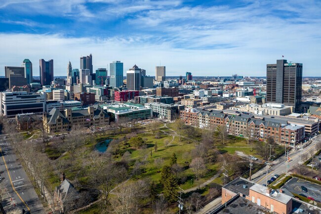 Columbus' skyline is seen in the distance from the Discovery District neighborhood.