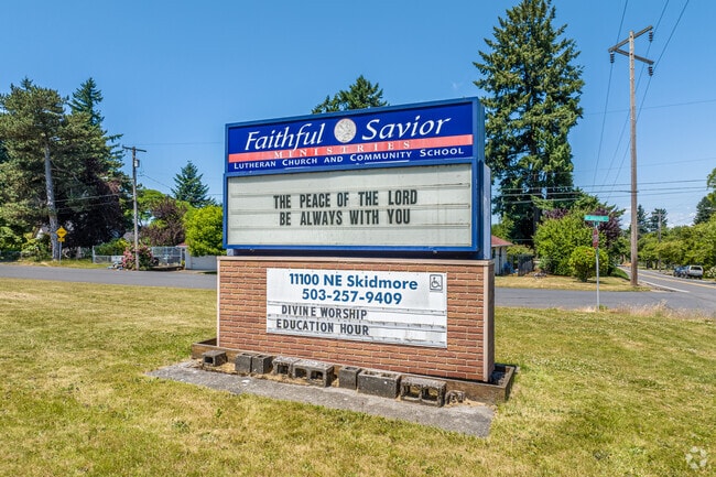 A View of the Sign for Faithful Savior Community School in Parkrose.