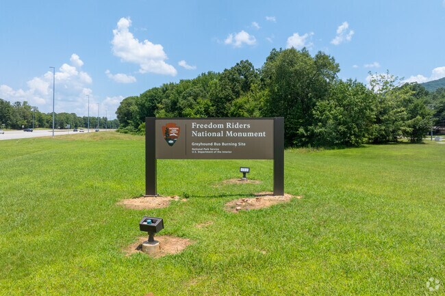 Freedom Riders National Monument marks the 1961 bus attack site in Anniston.