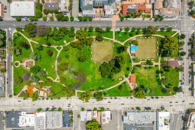 Central Park in Old Town Pasadena is 5.4 acres in size.