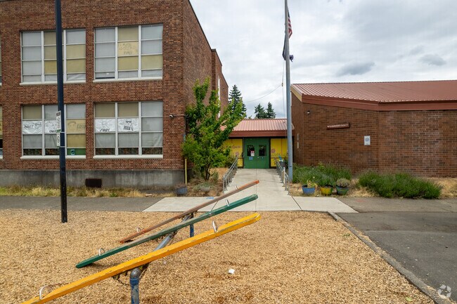 Tetter totters by the Sun School entrance at the Martin Luther King School.