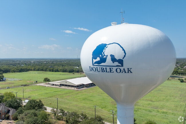 The Double Oak water tower marks the heart of this quiet North Texas town.
