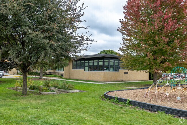 West Elementary School has two playgrounds with one being located at each end of the building.