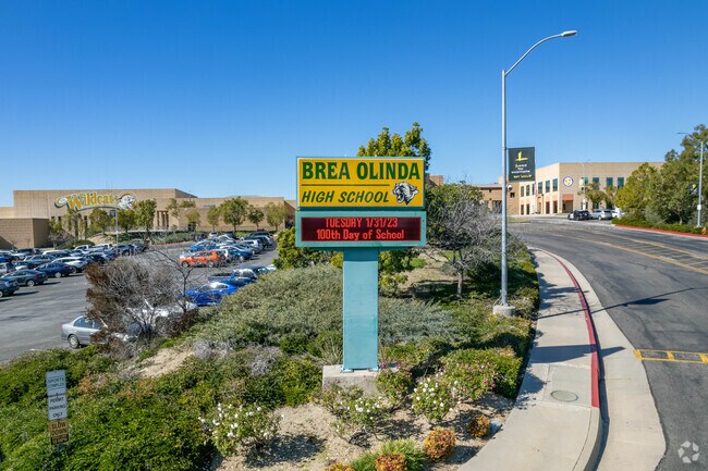 Brea High School has a large sign to indicate daily messages.
