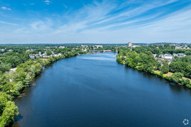 The large, Merrimack River run along the southern border of the Pawtucketville neighborhood.