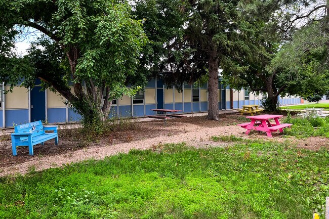 There is a parklike area for the students at Edison Elementary School.