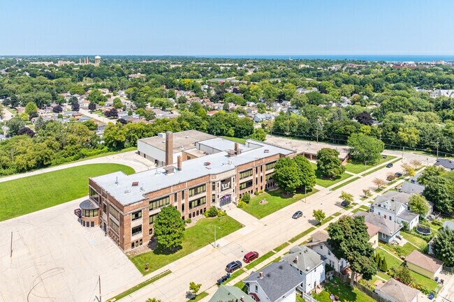 The campus at Walden III High School in Racine offers ample green-space.