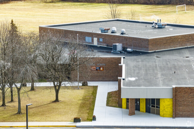 The main entrance at Savage Road Elementary School is located on the East side of the building.
