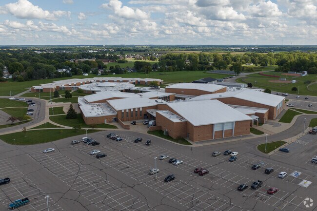 An aerial overview of St. Johns High school in central Clinton County.