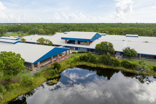 The North River Shores Felix Williams Elementary School Aerial View of lake.