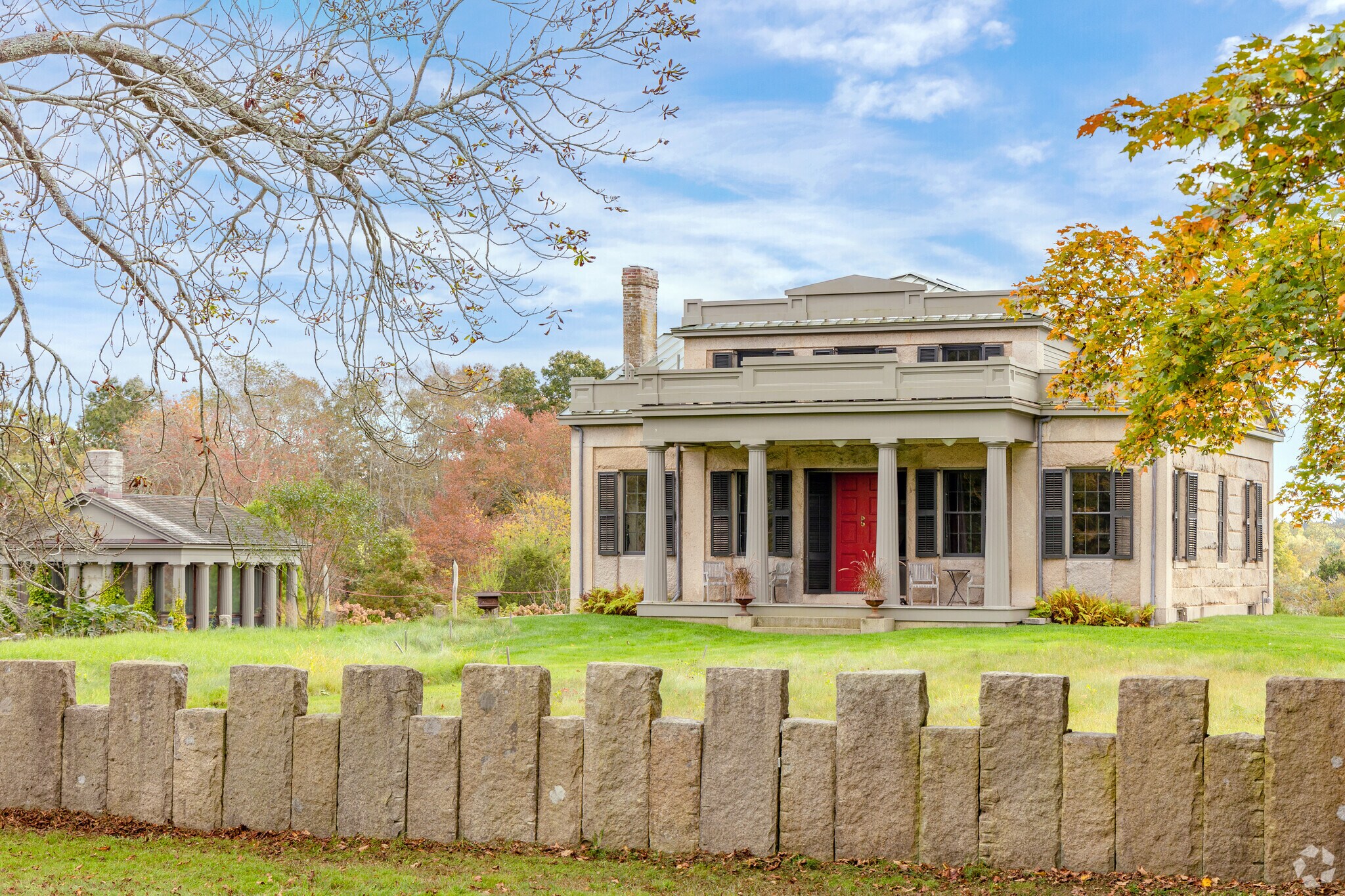 A stunning Greek revival masterpiece in the Head of Westport is made from local granite.
