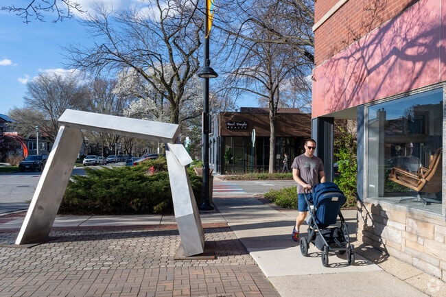 The Arts District in Oak Park has public sculptures on display.
