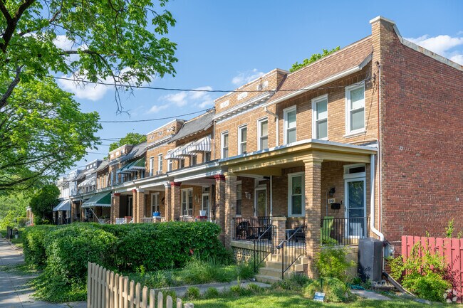 A line of classic DC Wardman row homes on 15th St NE in Brookland.