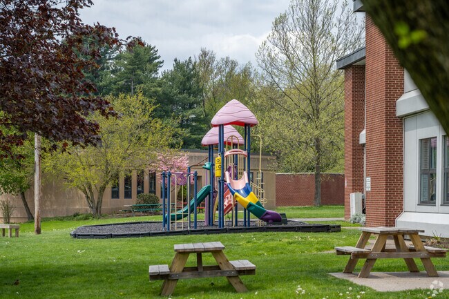 Students at Rhema Christian School have a small playground to play on.