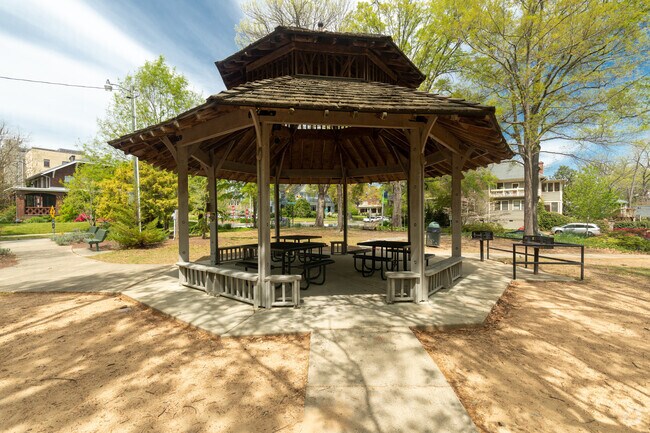 Trinity Park has plenty of seating, some covered to help escape the sun.