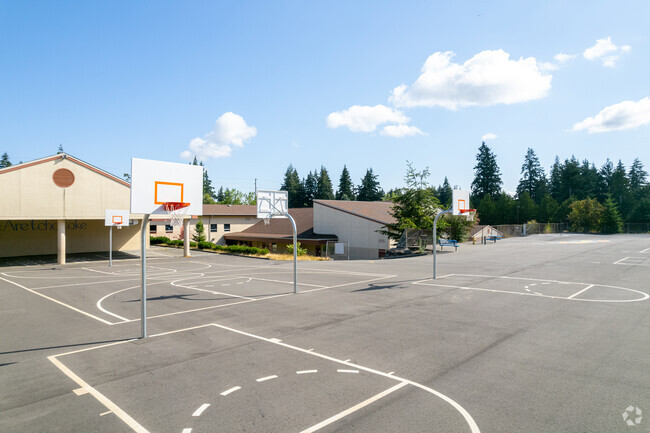 Basketball courts are available to use for students on recess at Echo Lake Elementary School\.