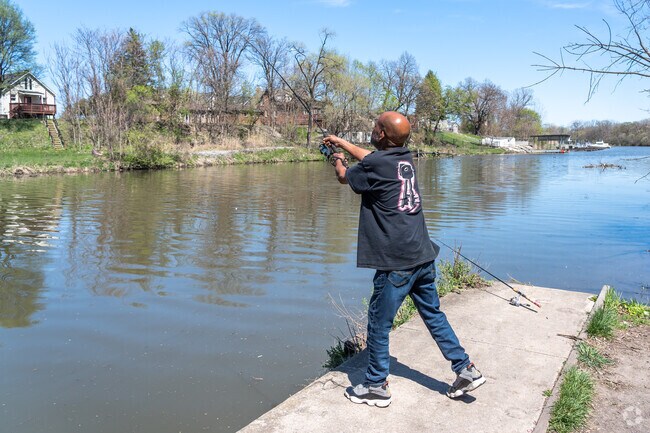 A fisherman casts his line at the Little Calumet Boat Launch near Calumet Park.