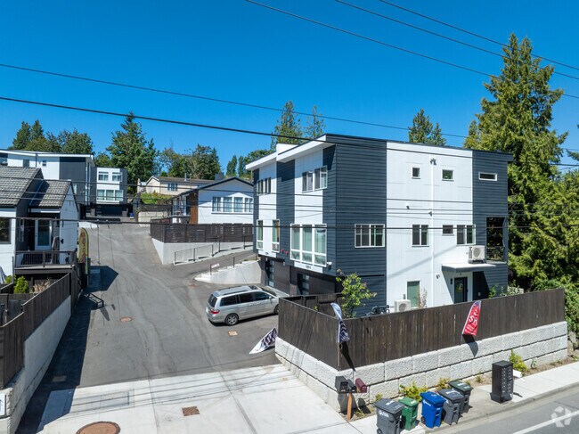 A row of modern, multilevel townhomes adds density to the Boulevard Park housing mix.