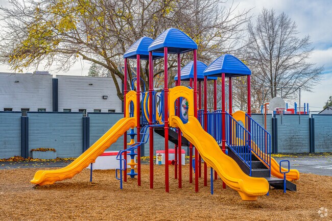 Kids love the large play structure at Trinity Christian School.